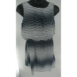 Plus Size Women Aztec Striped Navy Blue & White Knee Length w/ Pockets Dress 1X
